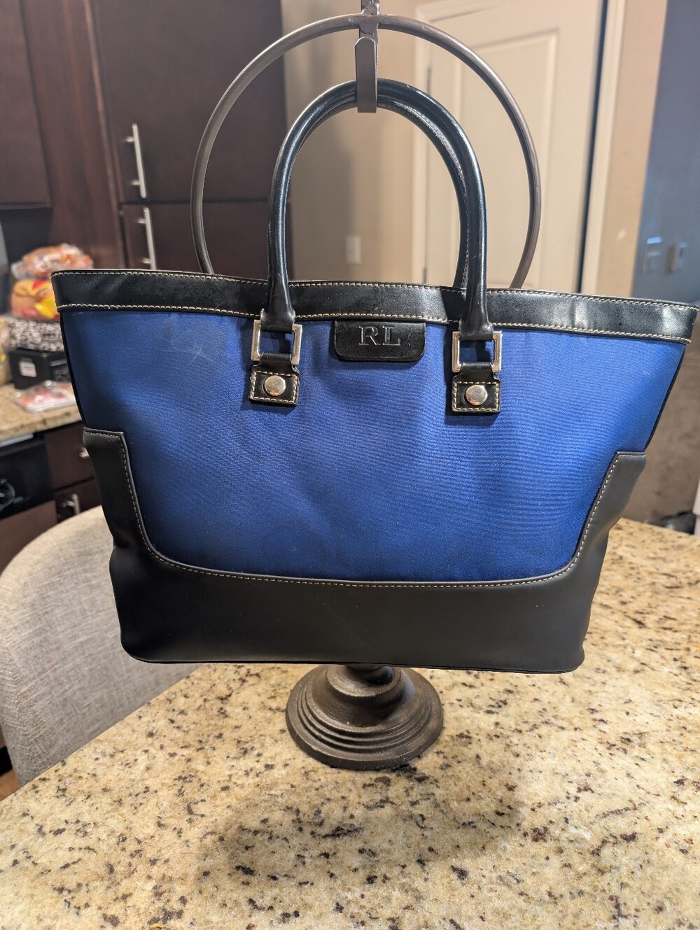 Ralph Lauren Cobalt Blue And Black Tote Shoulder Bag
